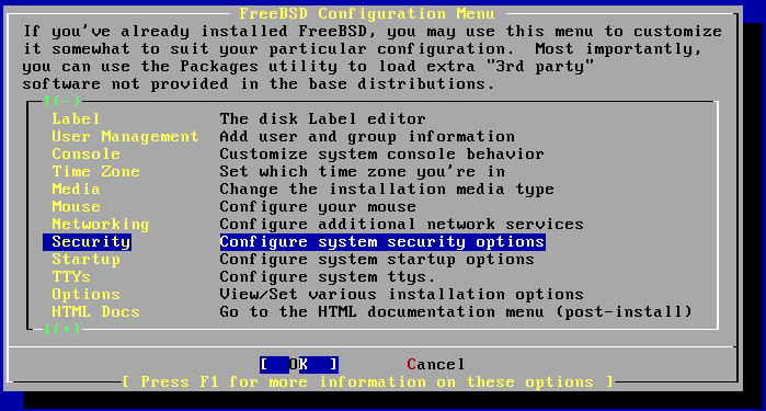 FreeBSD Configuration Menu FreeBSD Configuration Menu